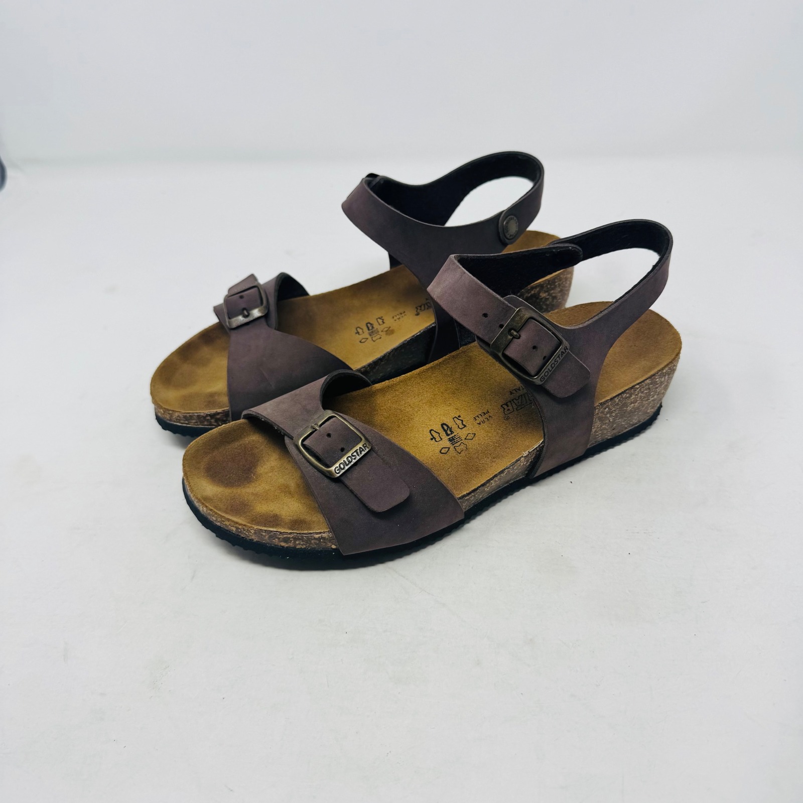 Goldstar Wedge Sandals Brown Size 38 Leather Cork Made In Italy Comfort Boho